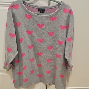 Cynthia Rowley Size XL Heart Pink Grey Valentine Love Sweater